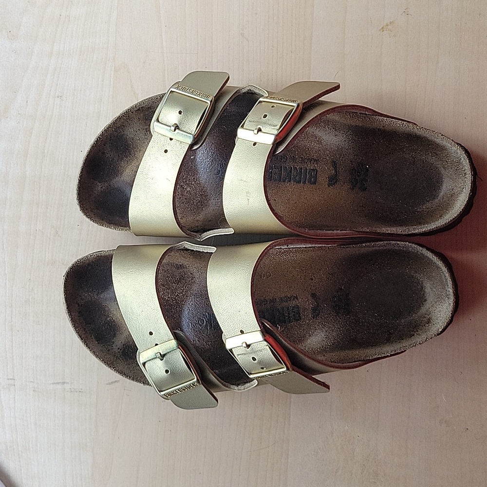 Gold birkenstock sandals